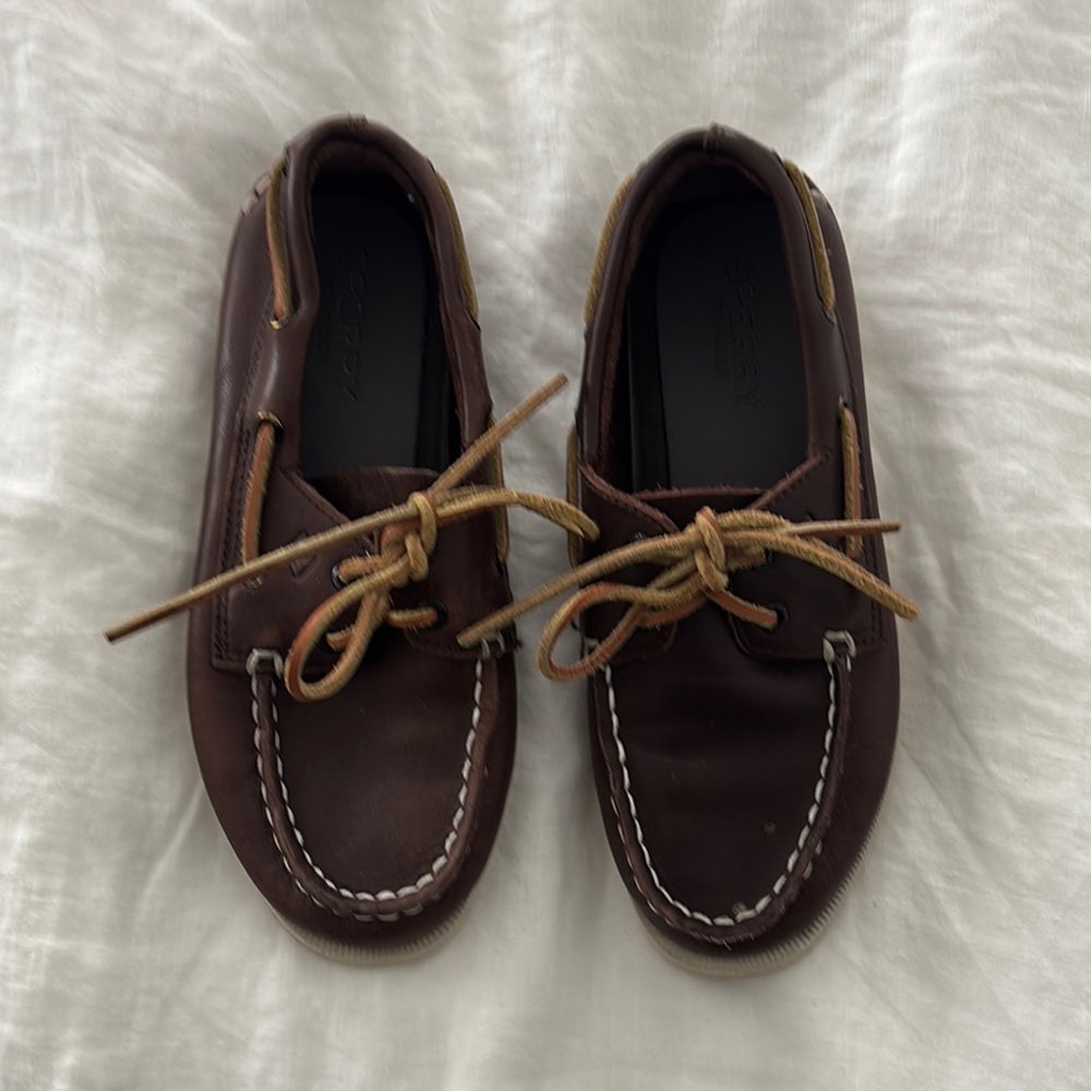 Kids Brown Leather Sperry Boat Shoes